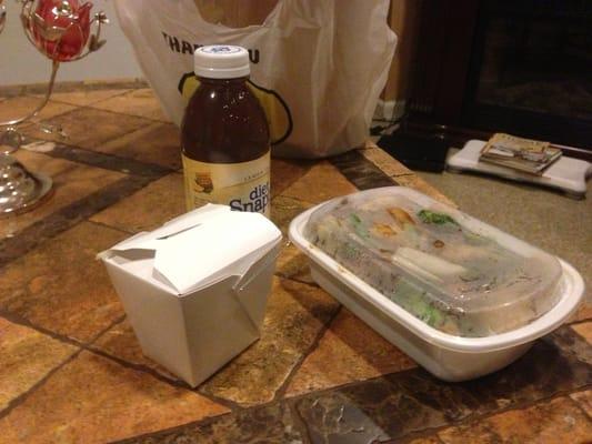 Diet Snapple, Rice, and Steak with Scallops