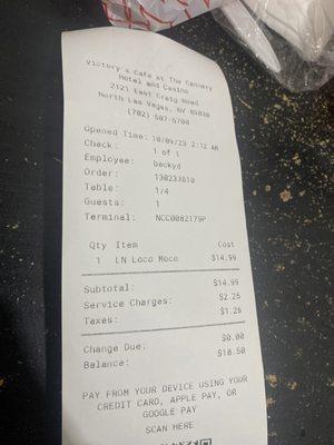 She put  service charge for  my togo order!!! This is insane food is not even good at all!!