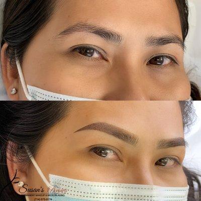 Ombré powder brows right after procedure