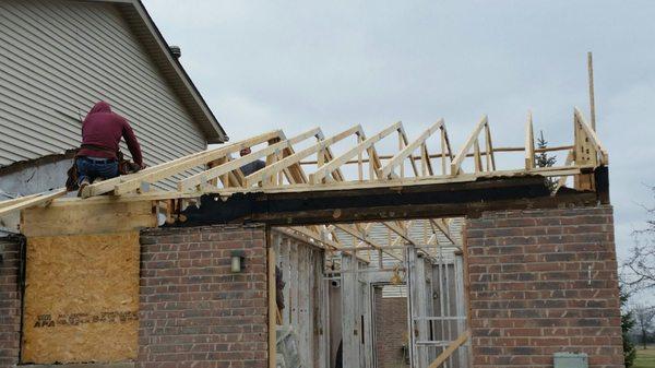 Re-framing a burned off roof