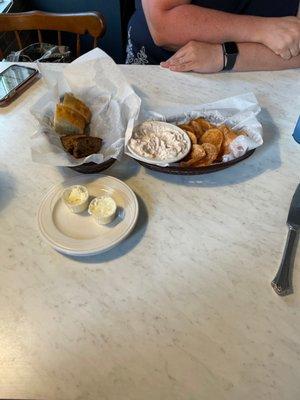 Bread for the table with homemade chips and onion dip!