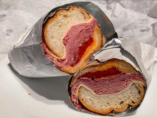 12. Italian Hero-Cappo Sandwich. Soppresatta, mortadella, salami, provolone, & roasted red peppers.  $14.95 + tax + tip