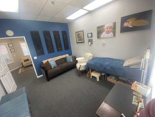 Midwife prenatal and chiropractic office space.