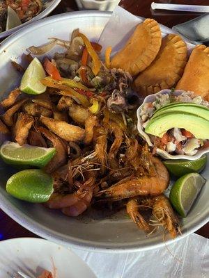 Awesome Seafood Platter with delicious empanadas