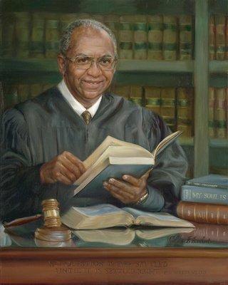 "John H. Ruffin Jr." This oil on linen portrait by Coleen B Barnhart hangs in the lobby of the John H. Ruffin Jr. Courthouse.