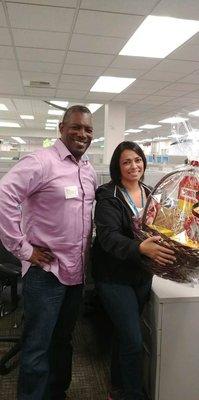 One of our recruiters delivering a gift basket to a well deserving field employee!