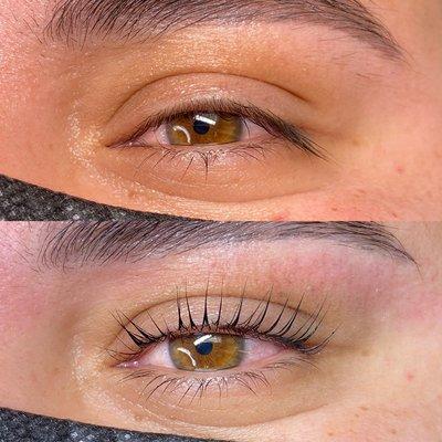 lash lift + tint. your natural lashes but better. lasts 6-8 weeks.