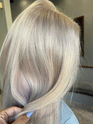 Bleach blonde service root to ends