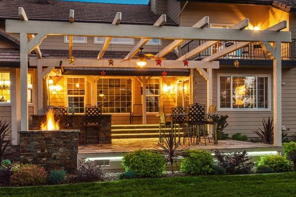 Outdoor living area with kitchen