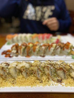 Crunch roll, jalapeño bomb and rainbow roll. The best!!  They were extra large today...perfect!