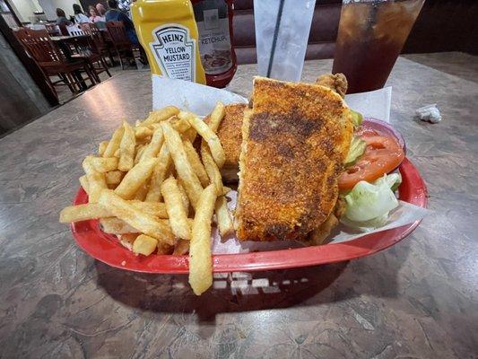 Crispy chicken sandwich with fries