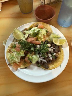 Delicious tacos: shrimp, chicken and asada (steak).