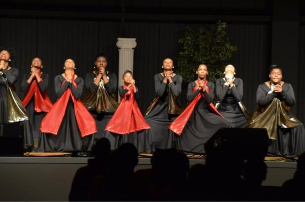 Leaps of Faith dance team performing in the church family life center.