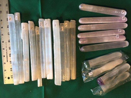 Selenite massage wands and personal clearing sticks. I always have plenty in stock as they are such powerful tools for clearing energy.