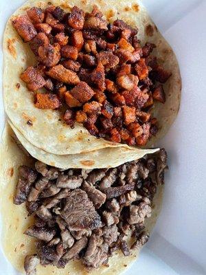 Al pastor taco and steak taco