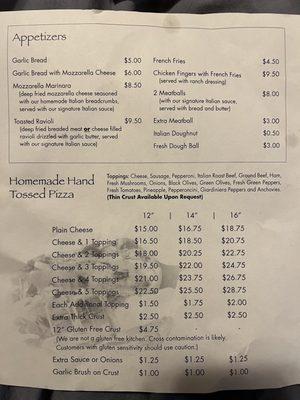 New Menu New Prices