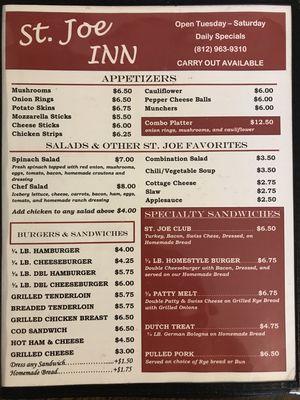 Front page of menu