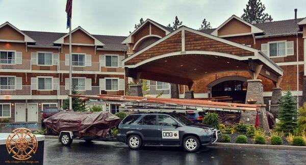 Stop over in Coeur d'Alene, while on our way to Gillette, Wy with 3 chimney caps, 800' of copper gutters, and copper to wrap 12 columns.