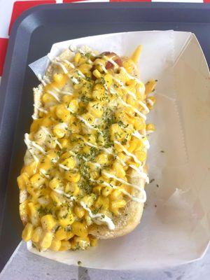 Cheese corn hot dog