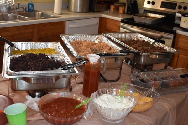 Taco bar set up for birthday party