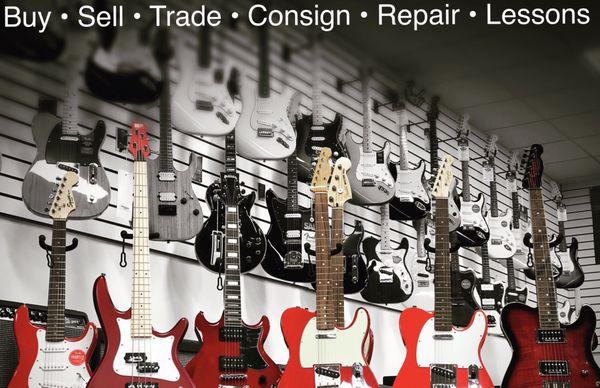 The areas largest selection of music gear! We also buy, sell, Trade, consign, Repair, and teach music lessons!