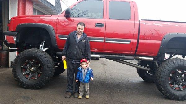 Aiden liked this big truck that Grandpa fixed