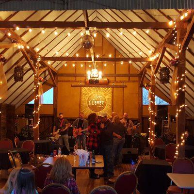 Upstairs at The Clever Barn  during a Surprise Birthday party!! Live band and catering were brought in by guest. Have your Party here!!