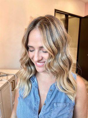 Sand blonde Balayage and hair cut and toner