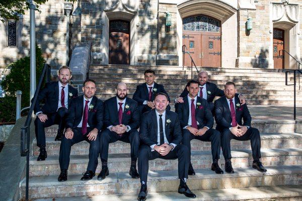 Charcoal grey groomsmen wedding party.