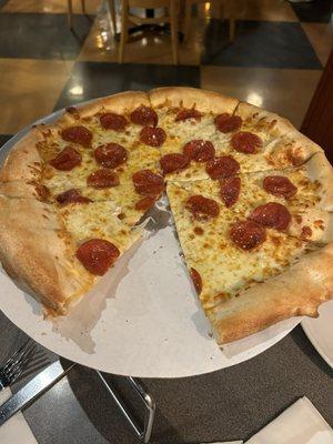 Pepperoni pizza, no sauce