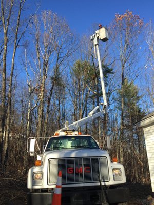 Newest addition to the fleet - GMC Bucket Truck gives us over 65' of reach to take care of some of your tallest trees