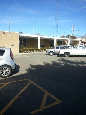 Southside view and parking lot. Primary entrance.