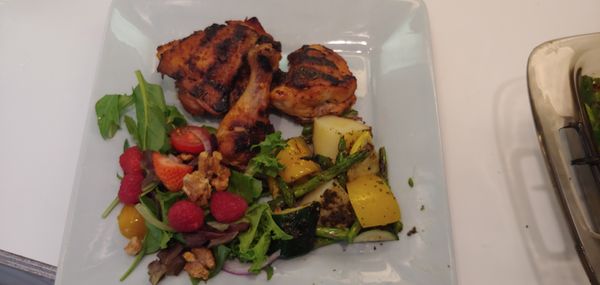 Dry Rubbed Grilled Chicken w/ Grilled Fresh Vegetables.