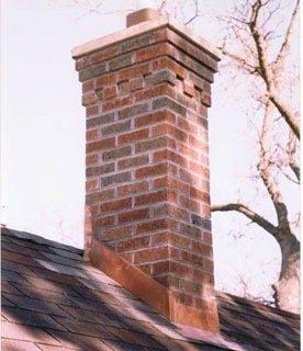 Brick chimney/copper flashing.