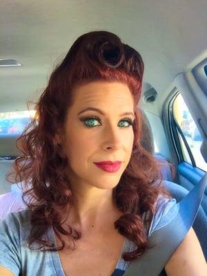 victory rolls and vintage makeup, salon fresh car selfie