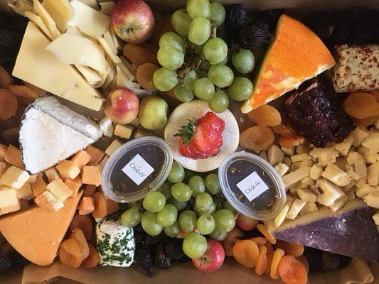 We can make a yummy cheese/fruit/nut tray for your next holiday, office, or special event, and deliver to your door!