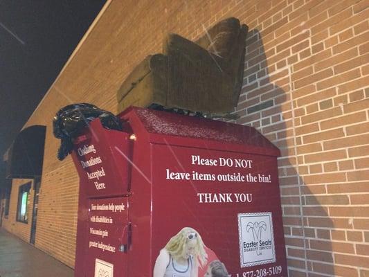 The donation bin outside family dollar.