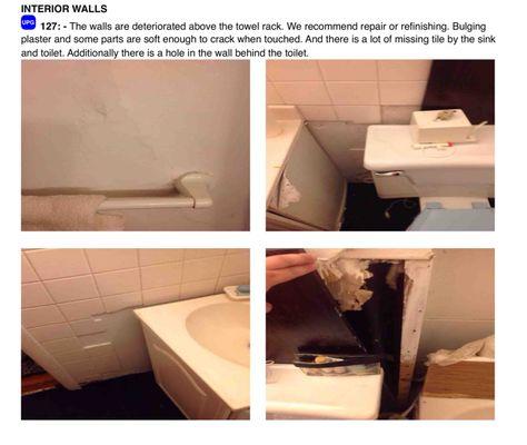 A page from one of reports showcasing a bathroom in quite bad shape.