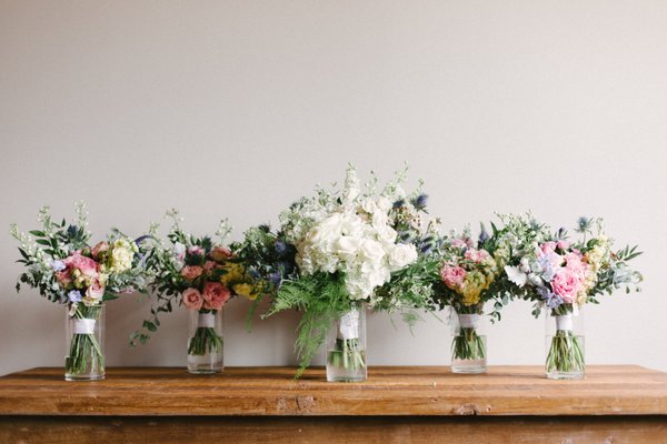 The stunning bridal and bridesmaids bouquets look amazing in any setting