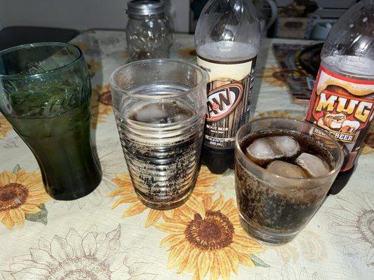 From Left to Right "Barq's Rootbeer" (1) A&W Rootbeer (2) Mug Rootbeer (3)