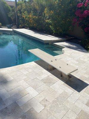 Travertine around pool area