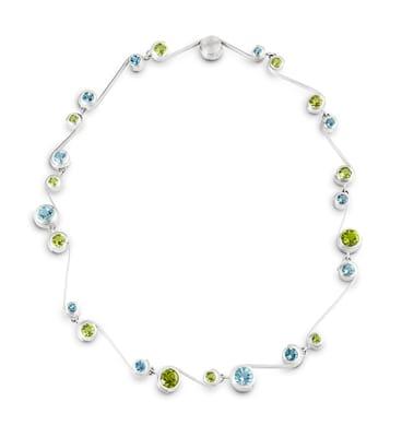 Michele Mercaldo sterling, aquamarine, peridot scroll necklace