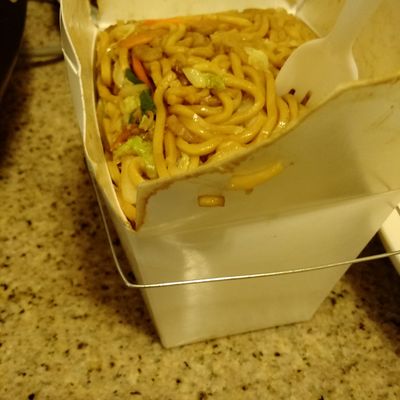 A quart of delicious chicken lo mein.