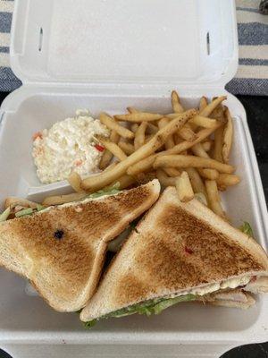 grilled chicken club w/ fries and coleslaw