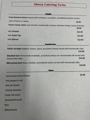 Take out menu