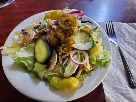 Lunch special side/house salad with jalapenos added because yes.