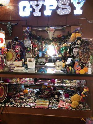 This is the checkout counter and some of the jewelry displayed.