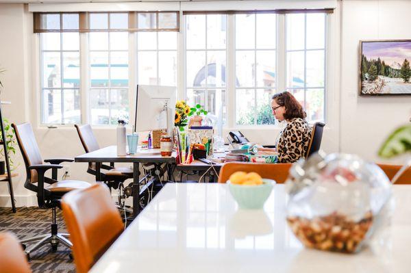 Centrally located communal kitchen with beautiful light filled workspaces.