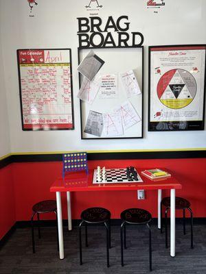 Game table, brag board and calendar