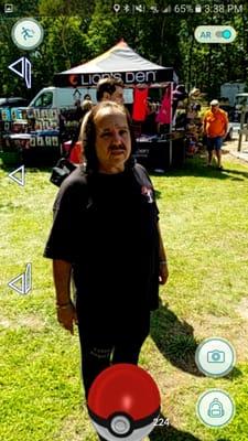 Ron Jeremy shows up to MC the event annually. He gamely played some Pokemon Go with me this year.